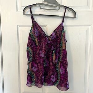 Y2K Thalia Sodi Women's Purple Floral Snake-Print Floral Camisole Top (M)